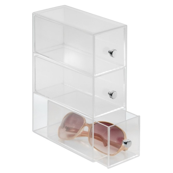 InterDesign / Узкий органайзер с 3 выдвижными ящиками Clarity (100042)