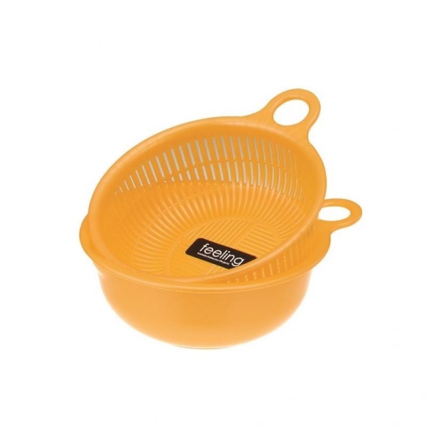 Inomata / Набор 2 предмета (миска + дуршлаг) 650мл ОРАНЖЕВЫЙ (100492)