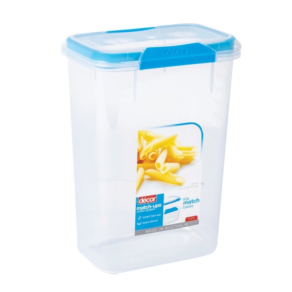 DECOR / Контейнер пищевой PREMIUM MATCH-UPS CLIPS высокий прямоугольный синий 3.5л (101044)