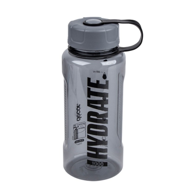 DECOR / Бутылка для воды HYDRATE с мерной шкалой тритан 1л, графит (101129)