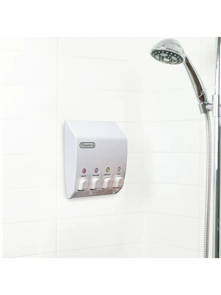 Дозатор для моющих средств CLASSIC четырехкамерный механический настенный 430мл белый (101625)