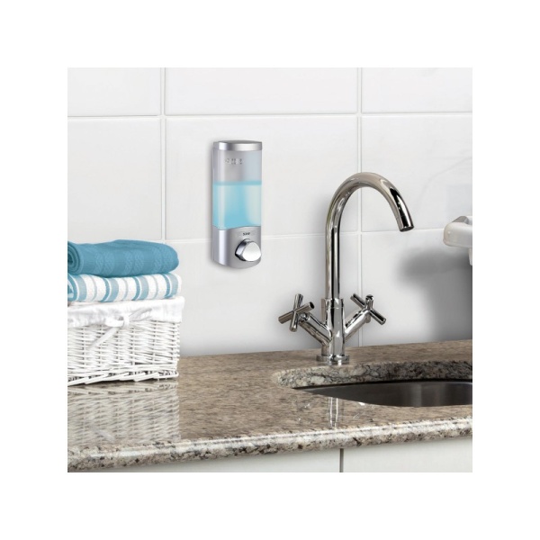 BETTER LIVING / Диспенсер для жидкого мыла, геля, шампуня, кондиционера EURO UNO однокамерный 310мл сатин серебристый/хром (100996)