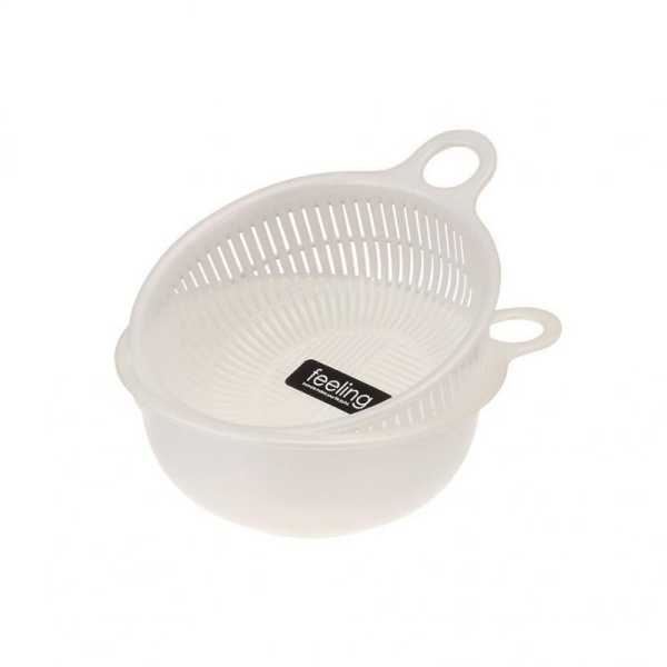 Inomata / Набор 2 предмета (миска + дуршлаг) 650мл БЕЛЫЙ (100490)