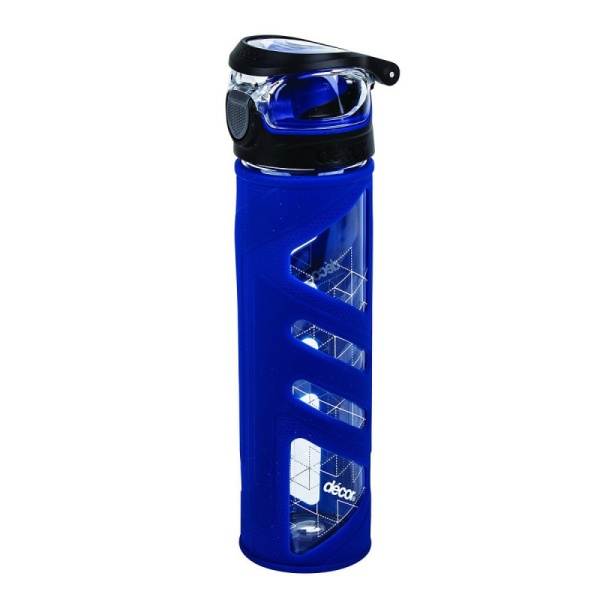 DECOR / Бутылка герметичная STRENGTH GLASS боросиликатное стекло в силиконовом рукаве 590мл, синий (101138)