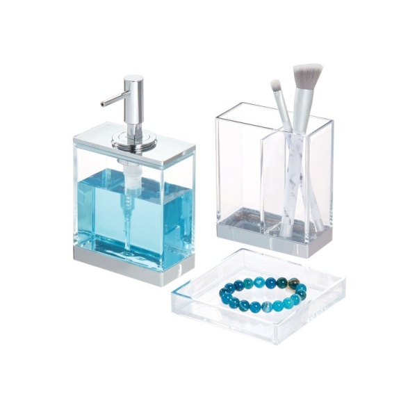 InterDesign / Дозатор Clarity со стаканом для зубных щеток на подставке, набор 3 предмета (101398)
