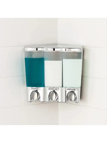 Дозатор для моющих средств CLEAR CHOICE трехкамерный механический настенный 420мл хром (101618)