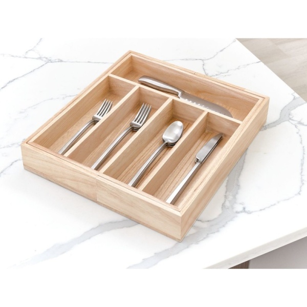 InterDesign / Лоток Natural для хранения 5-7 секционный раздвижной 34.5-58х38.1х6.4см дерево Павловния (101378)